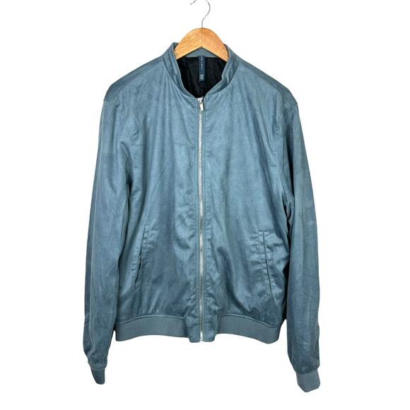 Zara Man NWT Light Blue Faux Suede Zip Up Collarless Classic Bomber Jacket - Picture 1 of 8